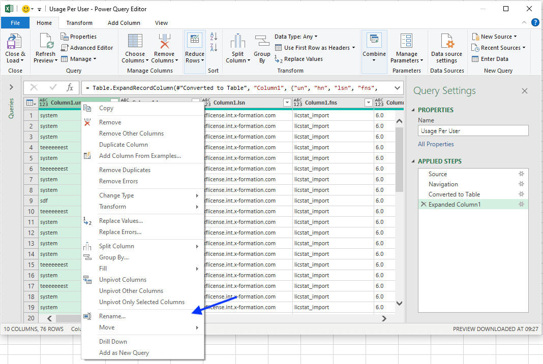Import License Statistics data into Excel using Power Query 12
