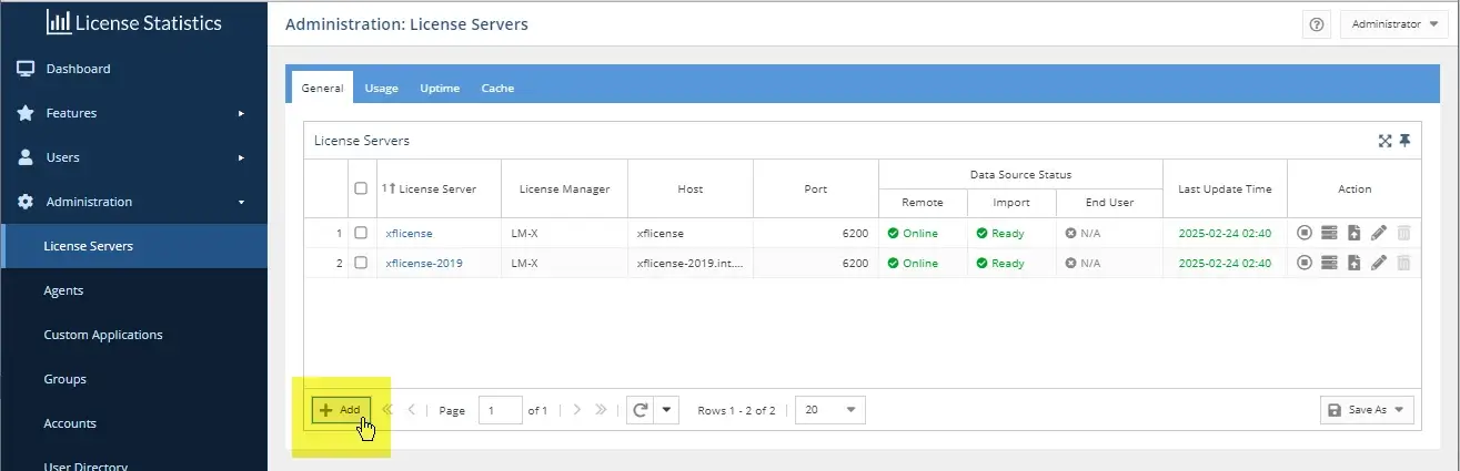 License Statistics - Manage License Servers
